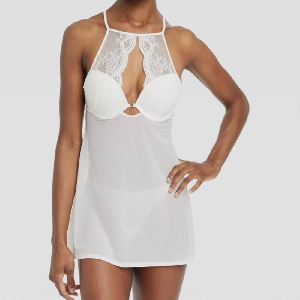 Elegant Cream White Lace Chemise Small